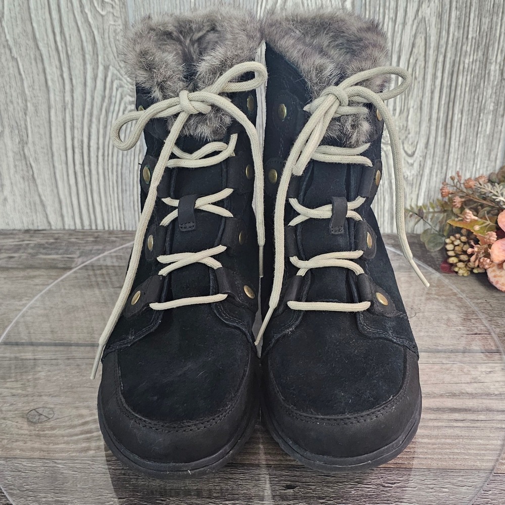 Sorel Explorer Joan Women's 8 Waterproof Black Suede Faux Fur‎ Winter Boots - Picture 3 of 7